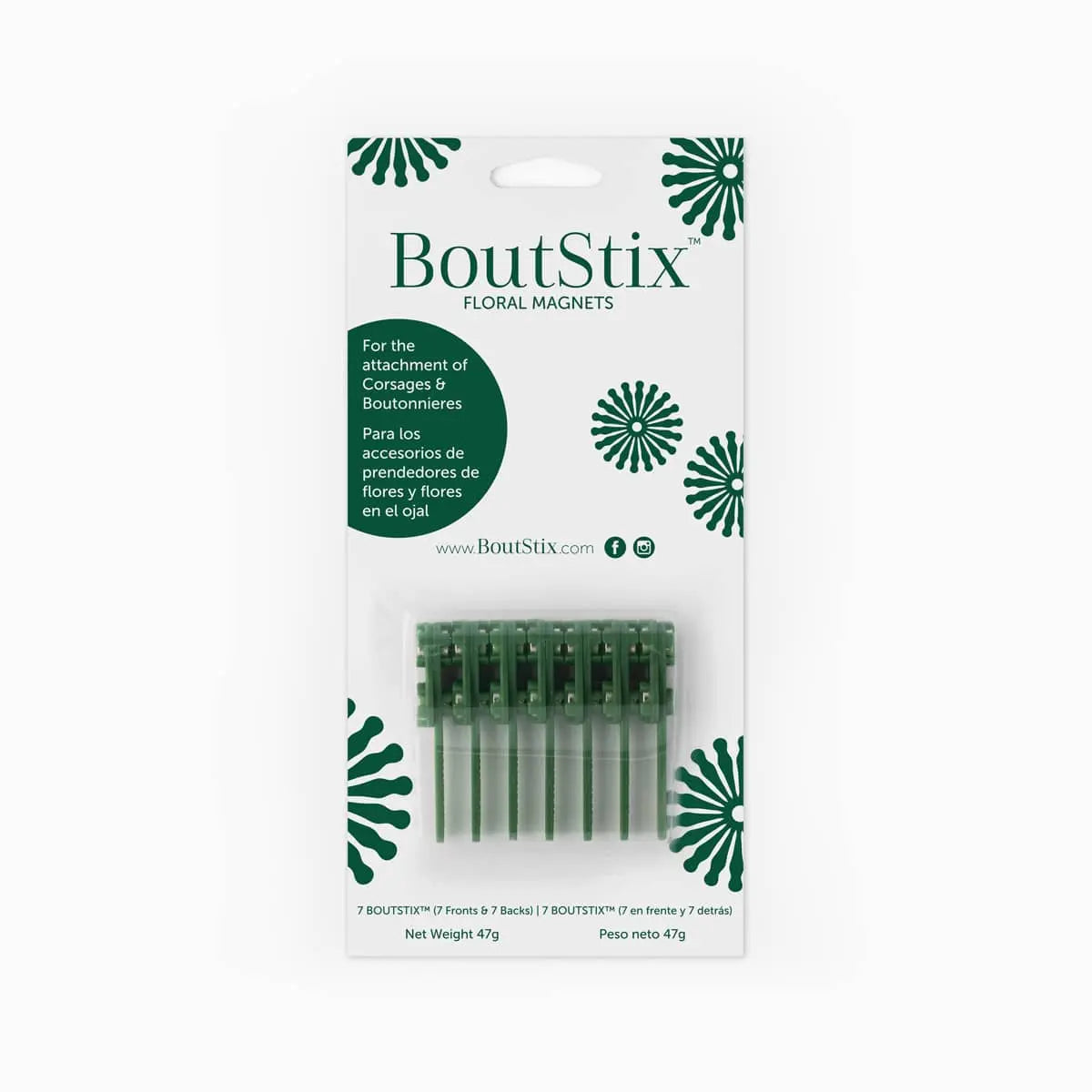 BoutStix boutonniere magnets 7-pack — pin-free floral fasteners for boutonnieres and corsages